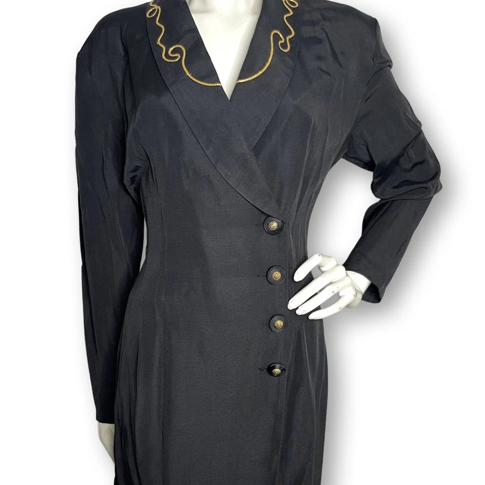 90s Amoretti Button Front Dress with Gold Detailing | Vintage Amoretti Black Dre